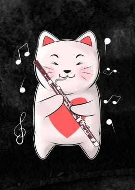 Cute Cat Playing Bassoon