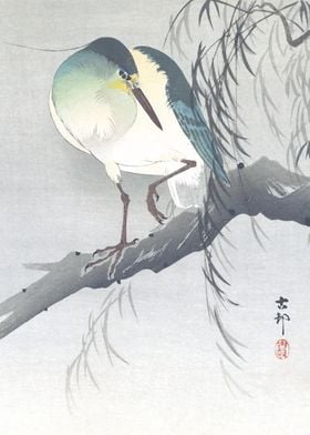 Heron on Willow Tree Print