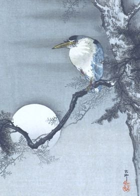 Heron and Full Moon Print