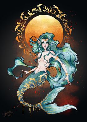 Dark and Gold Blue Mermaid