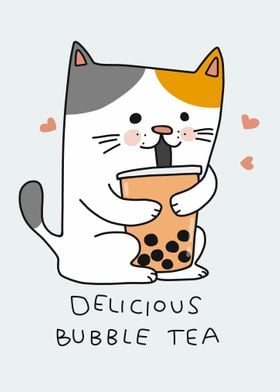 Cat drink bubble tea cup