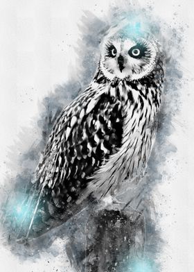 Abstract Watercolor Owl