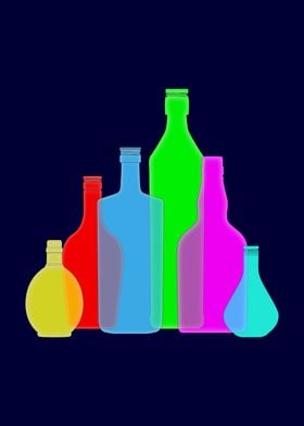 Colorful Bottles On Blue