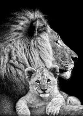 lion with baby lion poster