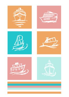 Boat Ship Cute Colorful
