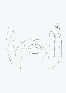 Hands on face line art