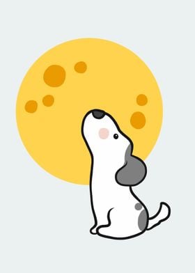  Dog and full moon cartoon