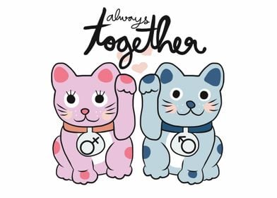 Couple lucky cat cartoon