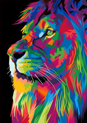 colorful lion on pop art