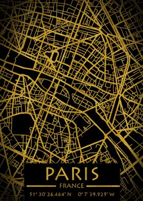 Paris France City Map Gold