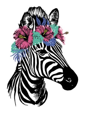 Zebra with hibiscus flower