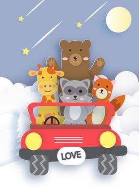 cute animals on jeep