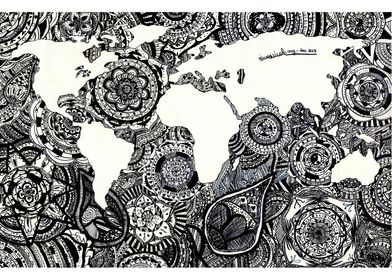 Mandala World Map BW