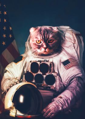 Cat Astronaut with flag