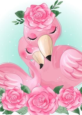 Cute flamingo mother 