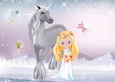 cute princess and unicorn