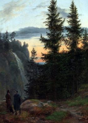 Two Men Before a Waterfall