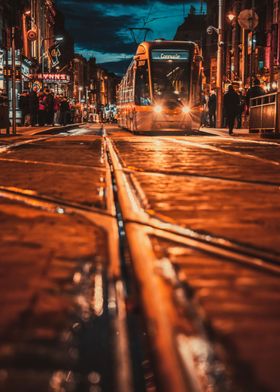 Irish tramway at night