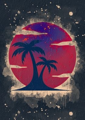 Sunset Palm Painting
