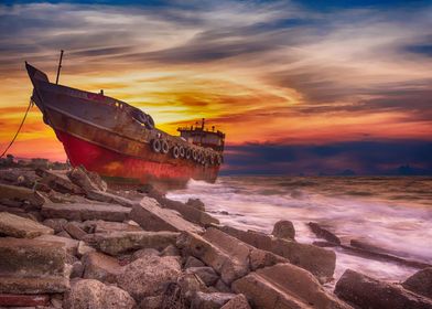 Shipwreck At Sunset