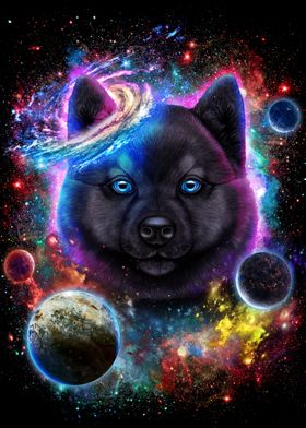 Akita Dog in Space Galaxy