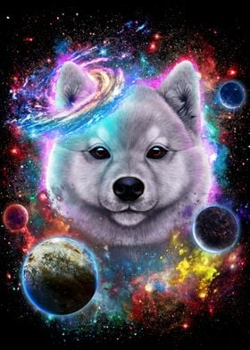 Akita Dog in Space Galaxy