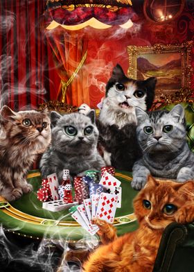 Cat Playing Poker Game