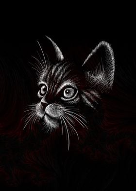 Cat Sketch on Dark Red Can