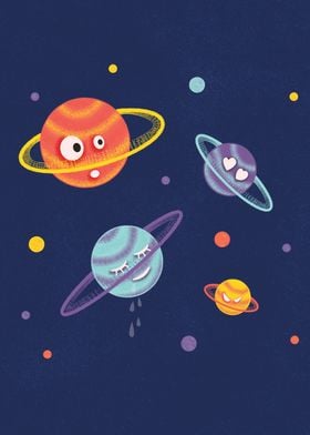 Cute Planets Cartoon Space