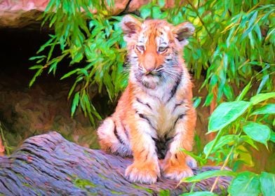 Tiger Cub On A Log