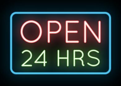 Open 24 Hours Neon Sign