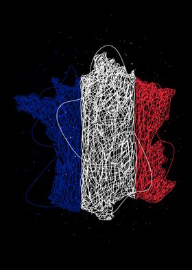 France Map Flag Eiffel Art