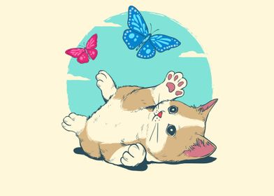 Cat play with butterfly