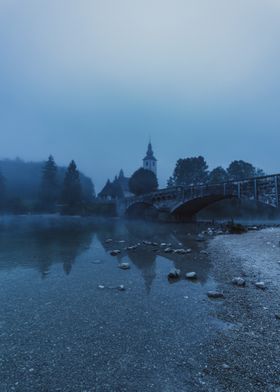 Misty morning by the lake