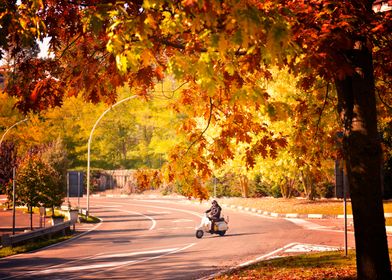 Man riding scooter