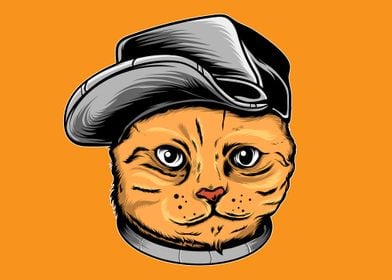 Cool cat face with a hat