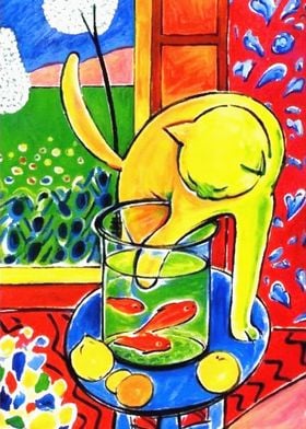 Matisse Cat and Red Fishes