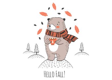 Cute Bear hello fall