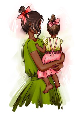 Mom with girl illustration