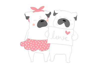 Cute bulldog couple