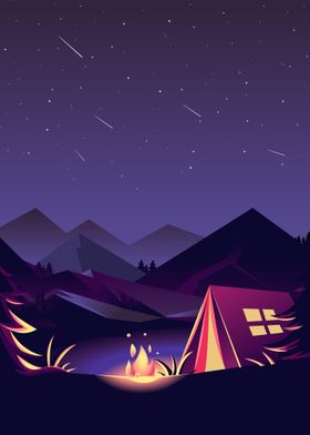 Campfire in the mountains