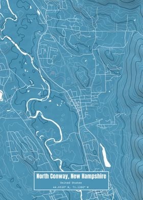 North Conway NH Map Blue