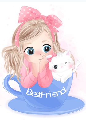 Cute girl and kitty