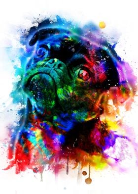 Cute Pug Love Watercolor