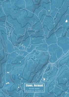 Stowe Vermont Map Blue