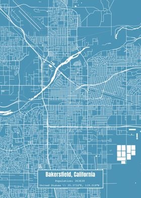 Bakersfield CA Map Blue