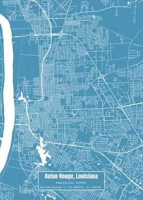 Baton Rouge LA Map Blue