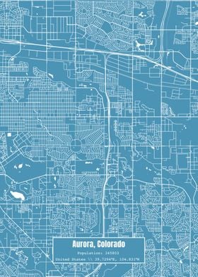 Aurora Colorado Map Blue