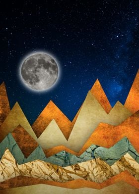 Mountains moon and stars