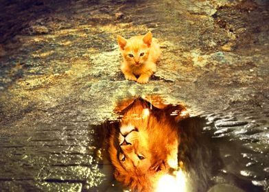 Reflection Of Cat And Lion